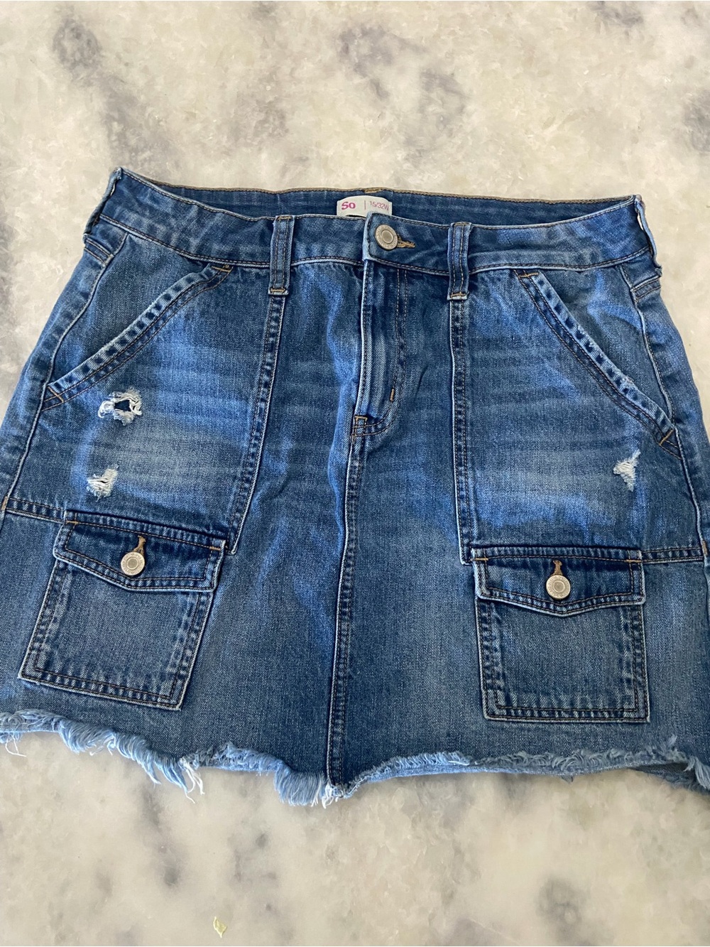 SO brand Denim Cargo Mini Skirt with Patch Pockets - Blue